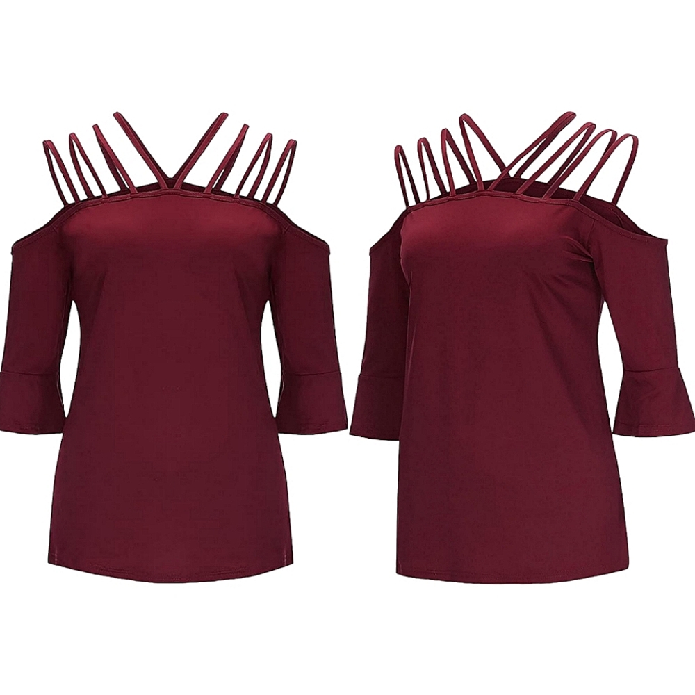 ❤️New Choice Burgundy Red Strappy Off The Shoulder Blouse☆ - Picture 1 of 3